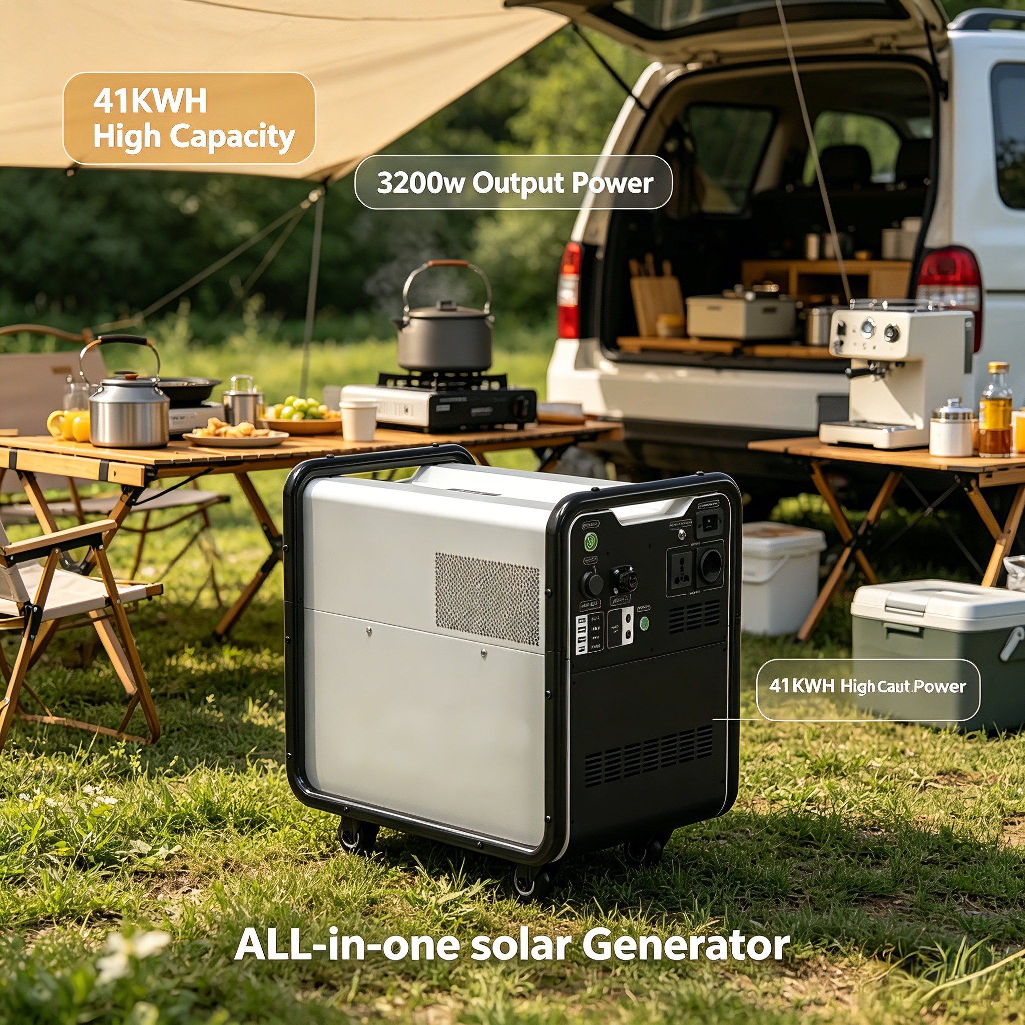 Portable Polycrystalline Solar Panels 3200W MPPT LiFePO4 Battery Home Use Solar Power Generator AC Output Energy Storage System