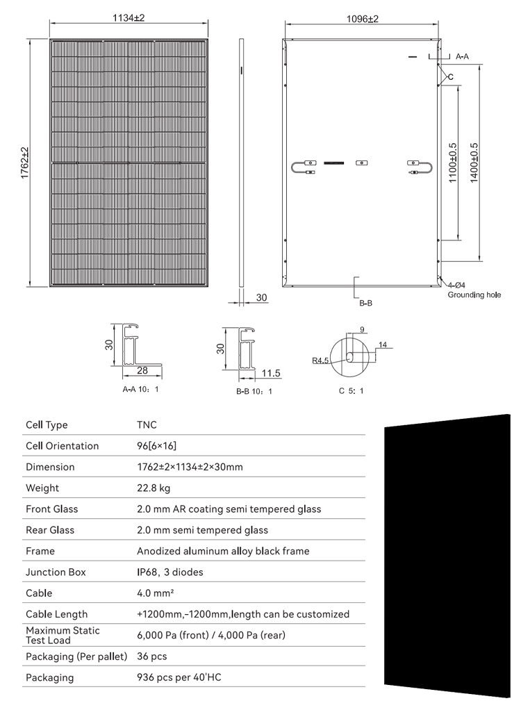 Sunman N-Type Flexible Solar Power Panel 450-470W Monocrystalline Silicon Thin Film with Magnetic Backed