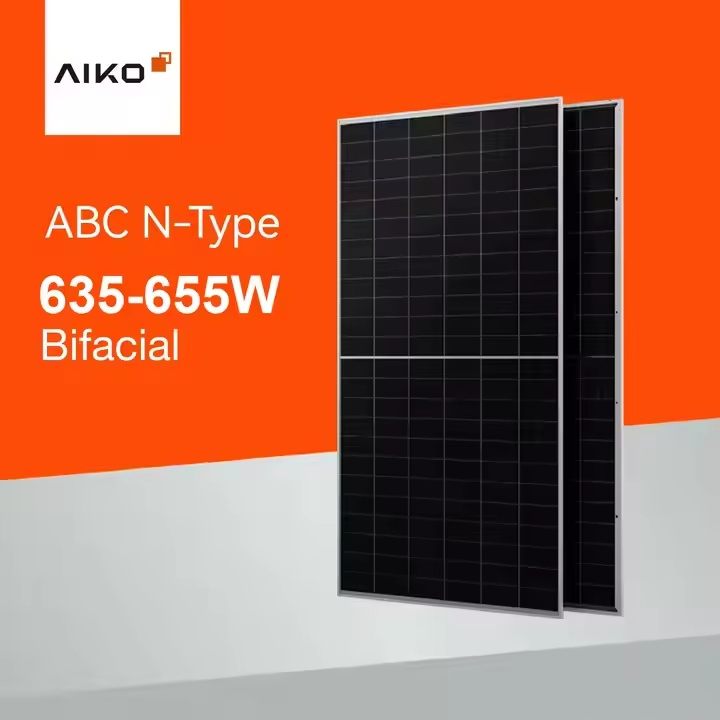 Bifacial Aiko Solar N Type ABC Techology 655W 650W 645W 640W Dual Glass PV Module 144 Cells Solar Panel Module for Commercial Use