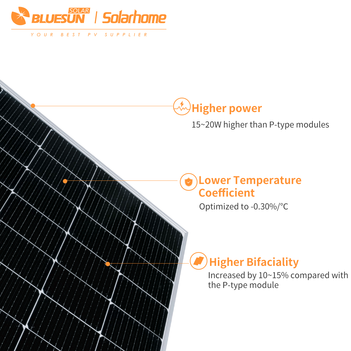 Bluesun Oem 720W Solar Roof Panels Half Cell N-HJT Home Solar Panels for Rooftop Arrays on Residential Buildings