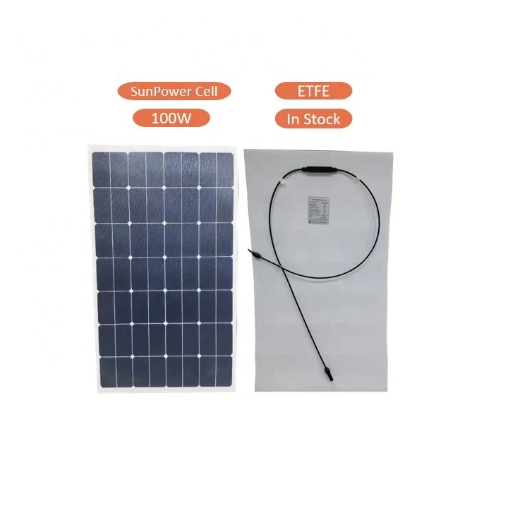 Thin Film Light Weight 100W 33V Flexible Sunpower Silicon Solar Panels 20% Efficiency ETFE Front Cover Factory Low Price