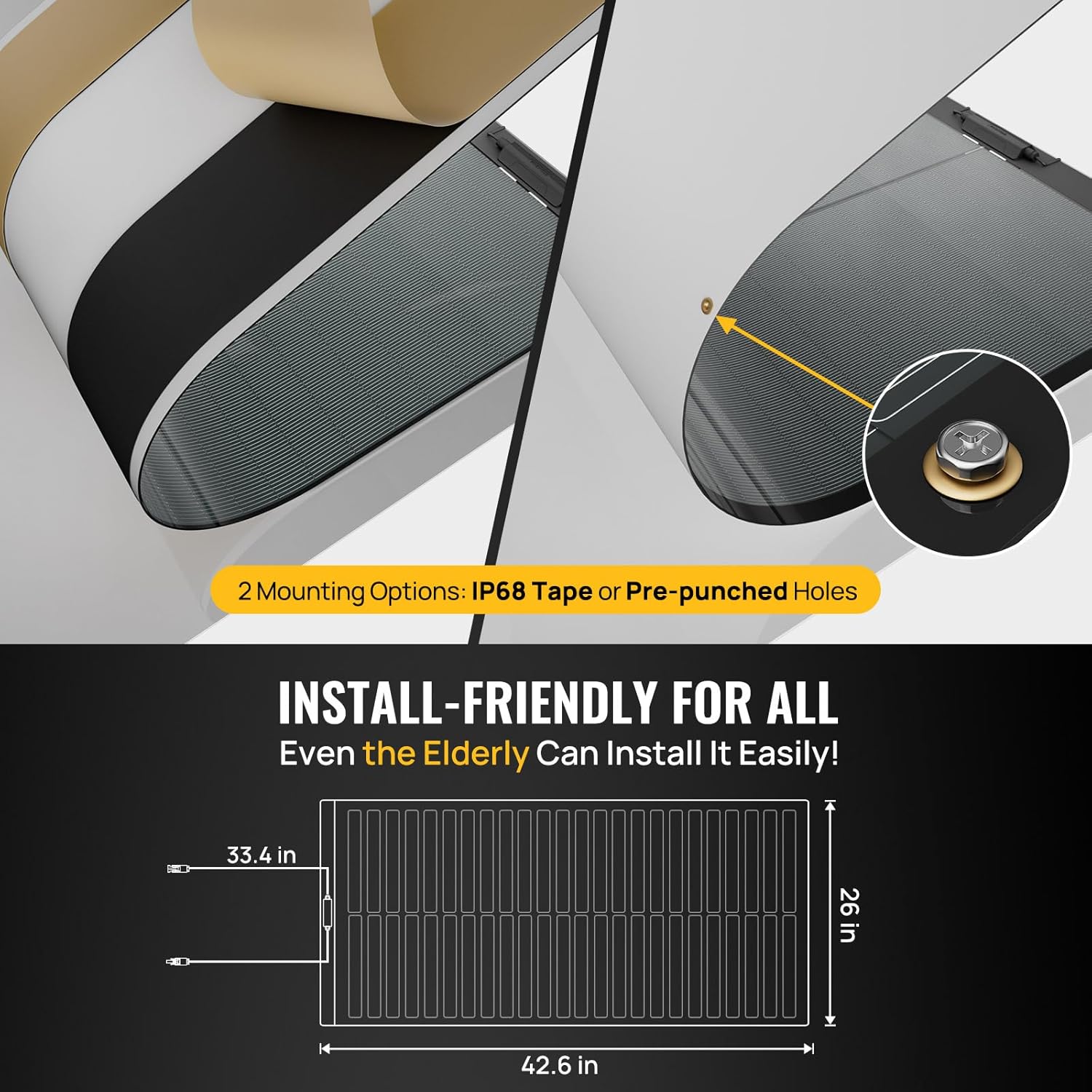 AISmartlink 100W Thin-Film Flexible Solar Panel, the Most Flexible Anti-Shading Solar Panel with Tape for Easy Installation