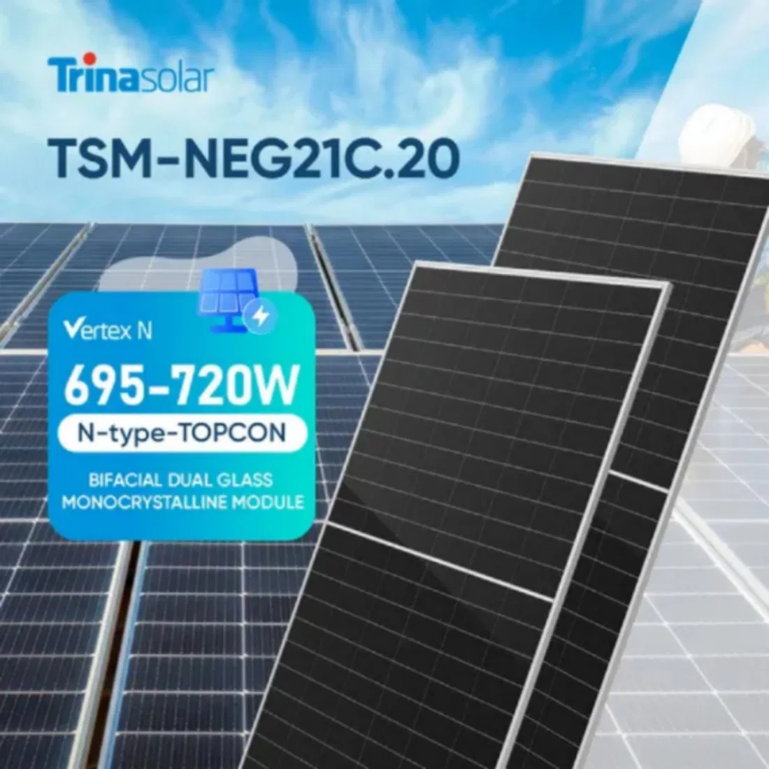 Durable Trina Solar Panel Designed for Seamless Integration Into Home Rooftop and Ground-Mounted PV Systems