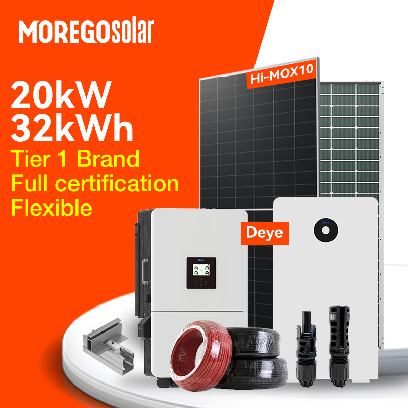 Morego Solar C&amp;I Solar Storage System 20kW 32kWh Deye Battery Backup Power Hybrid Inverter LONGI Panel Complete PV Solution