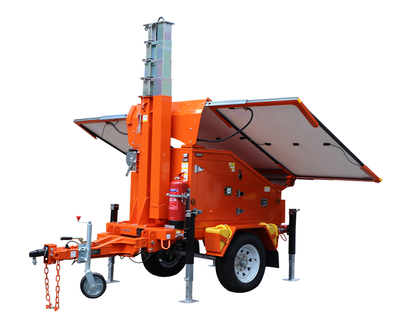 9M 30FT Telescopic Mast Power Bank Horizontal Mast Electric Motor Driven PV Panels Solar Trailer Solar Surveillance Unit