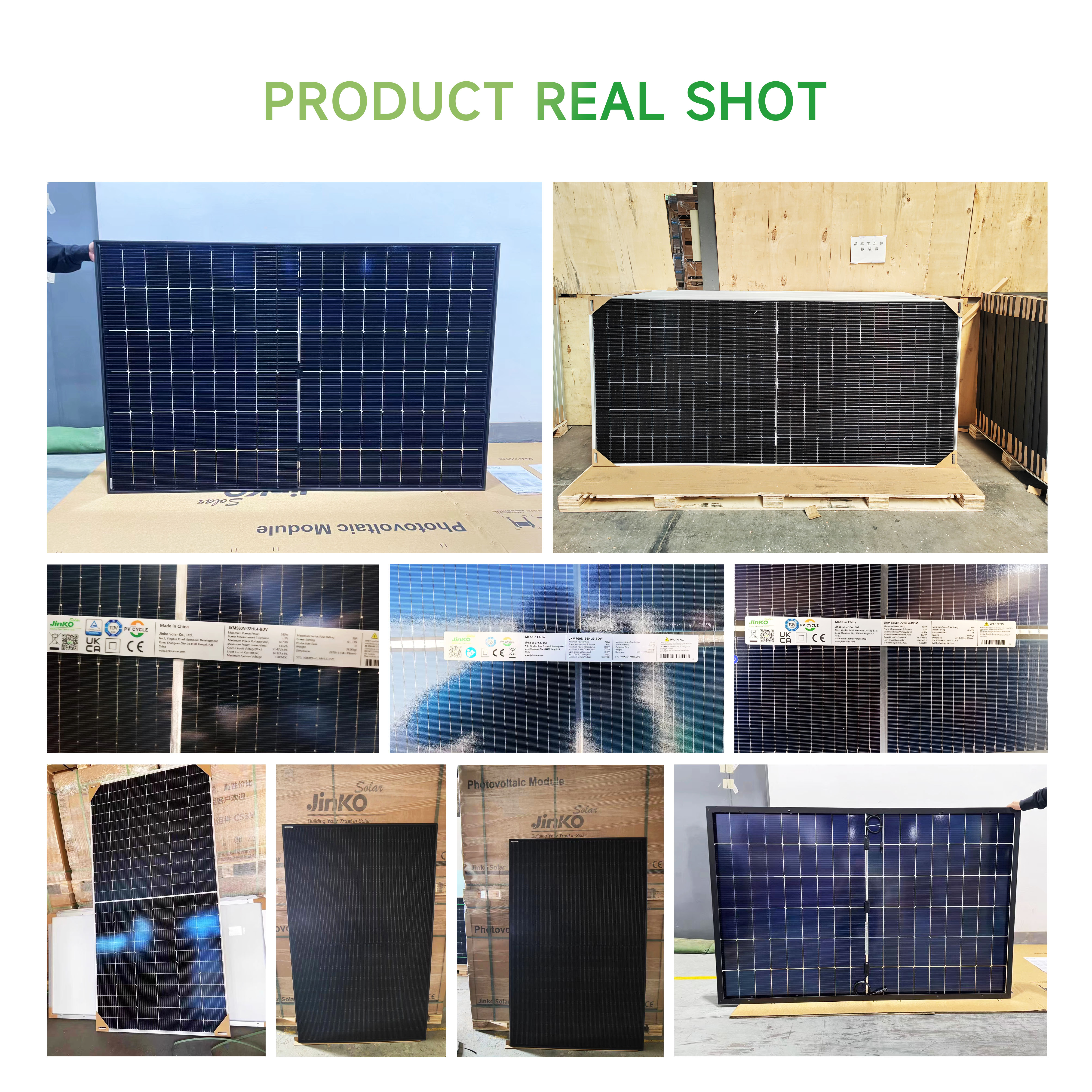 For Jinko for Topcon 600W and 700W N-Type Bifacial Polycrystalline Solar Panel Industrial Use 420W Max Power HJT Half Cell Type