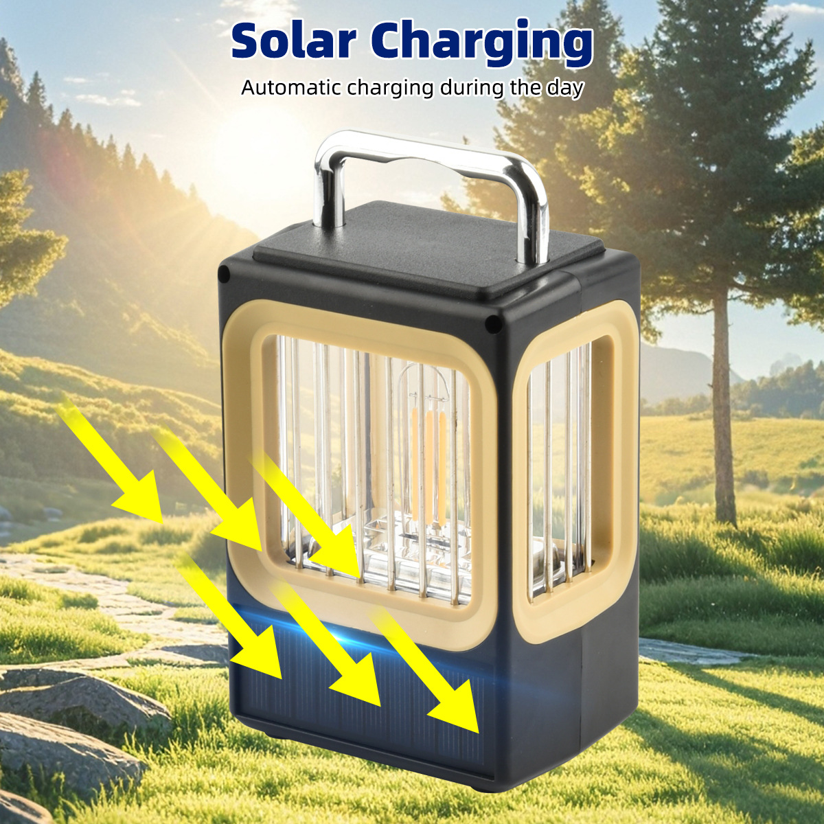 New Solar LED Courtyard Camping Lantern ABS Suspension Stepless Dimming Convenient USB Charging Portable Working Light