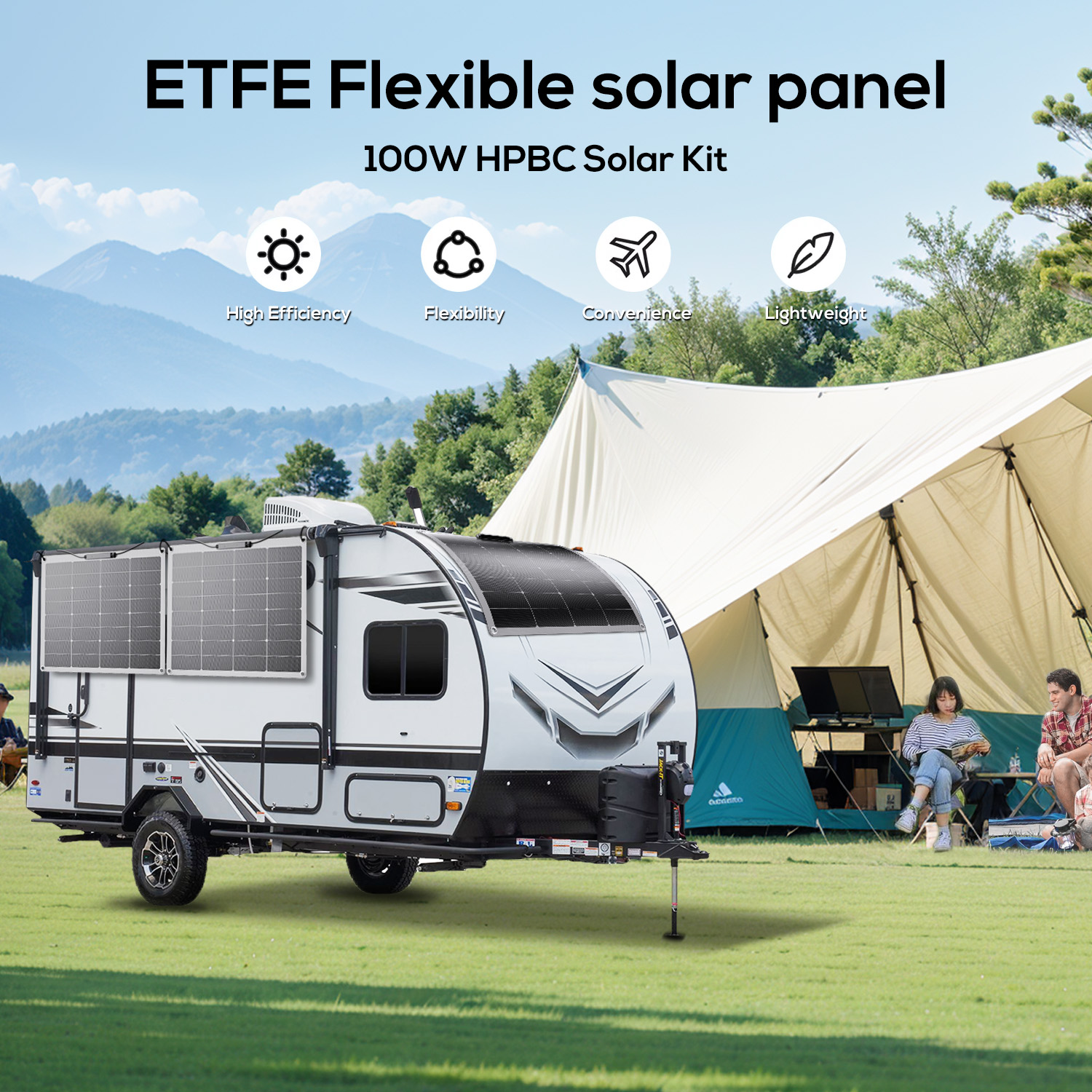 SUPA High Efficiency 25% HPBC Ultra-Thin Flexible Solar Panels 100W IP67 Waterproof for Balcony Caravan Yacht