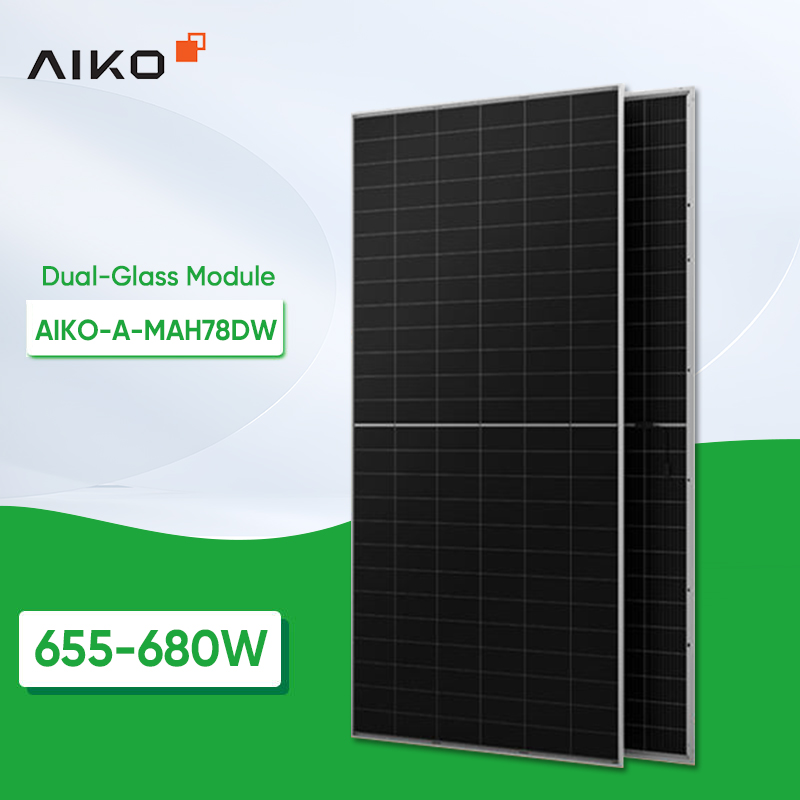 High Efficiency Monocrystalline Aiko Bifacial Solar Panels 655w 660w 670w 680w Double Side Half Cell Solar Panel Set for Home