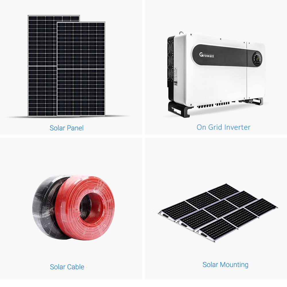 Solar Energy System on Grid 120kw 110kw 100kw 80kw 70kw 50kw Growatt Grid Tied Solar Panels on Grid System With Accessories
