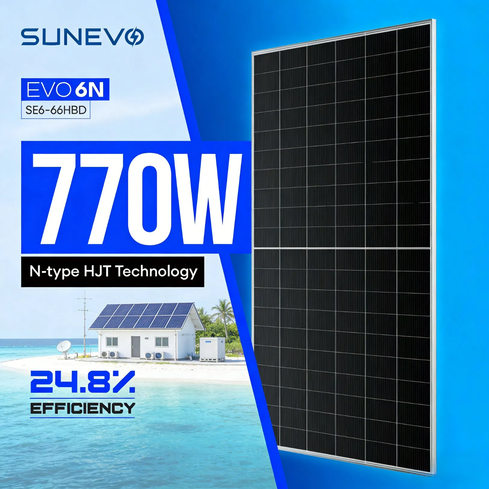 Sunevo N Type Mono Solar Panel Battery Storage 700W 710W 750W 755W 770W Residential Solar Panel Installation