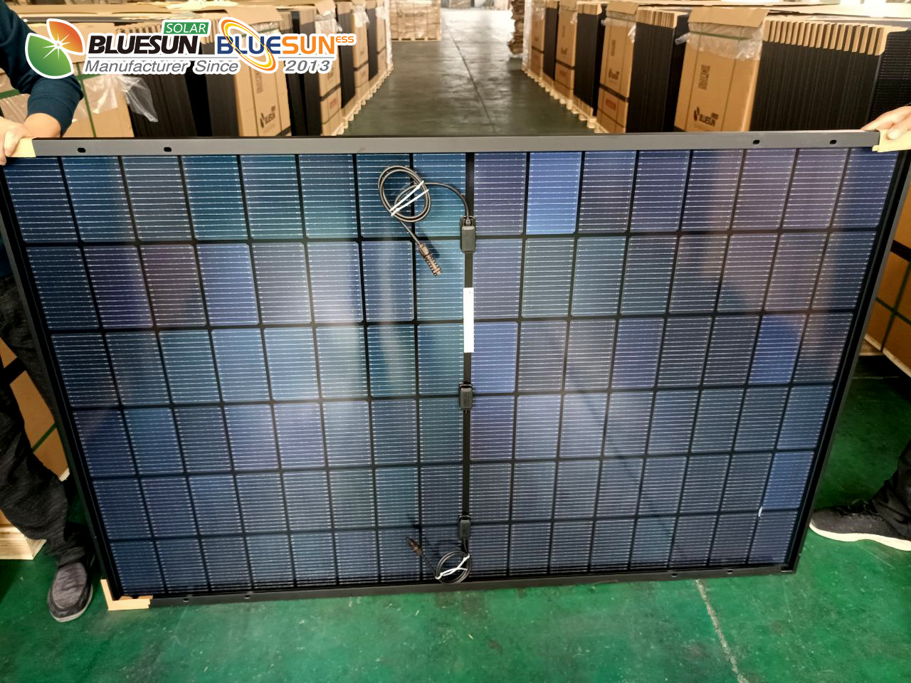 Bluesun Solar Panels Full Black Panel Eu Stock 450W 455W 460W 465W 470W All Black Pv Bifacial Glass Solar Panels With Battery