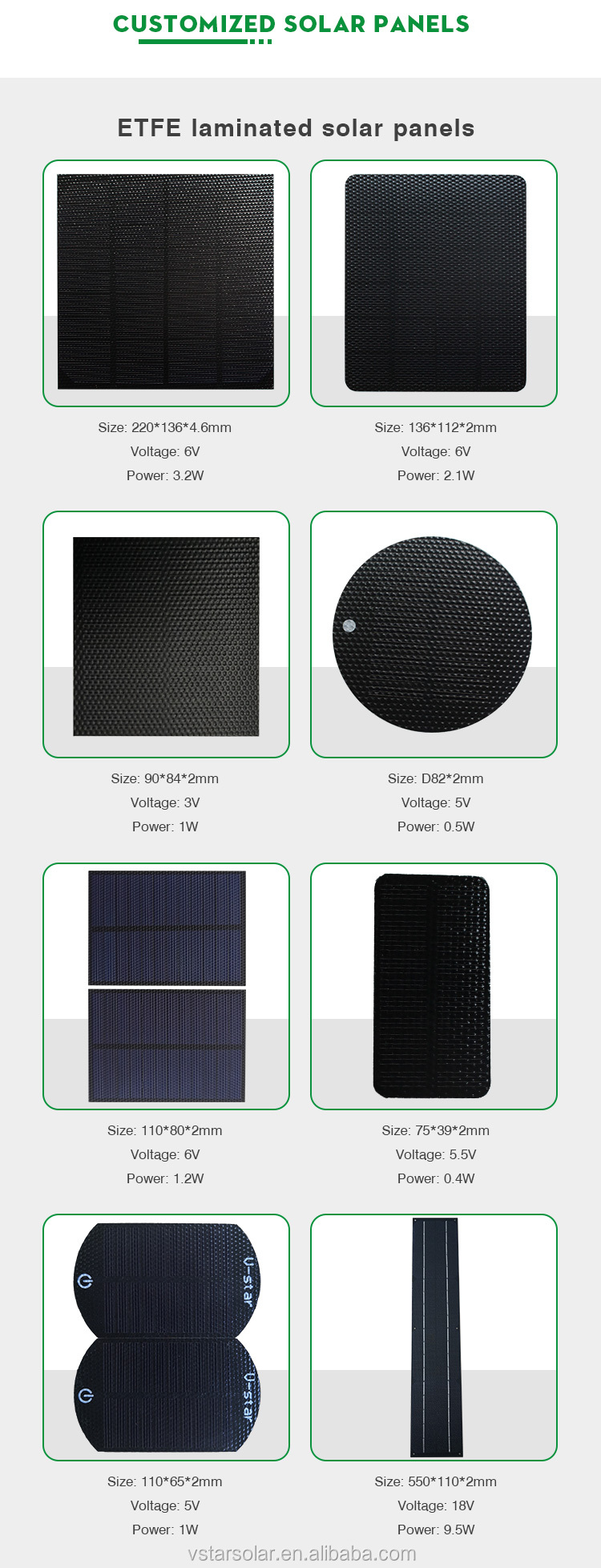 90x82mm 5V 1W Monocrystalline ETFE Solar Panel with PH-2 Connector