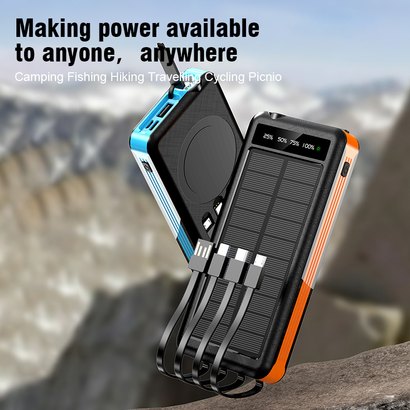 Solar Power Bank 10000mAh Portable Charger Magnetic Wireless Power Bank Outdoor Camping Hiking Power Bank With LED Flashlight
