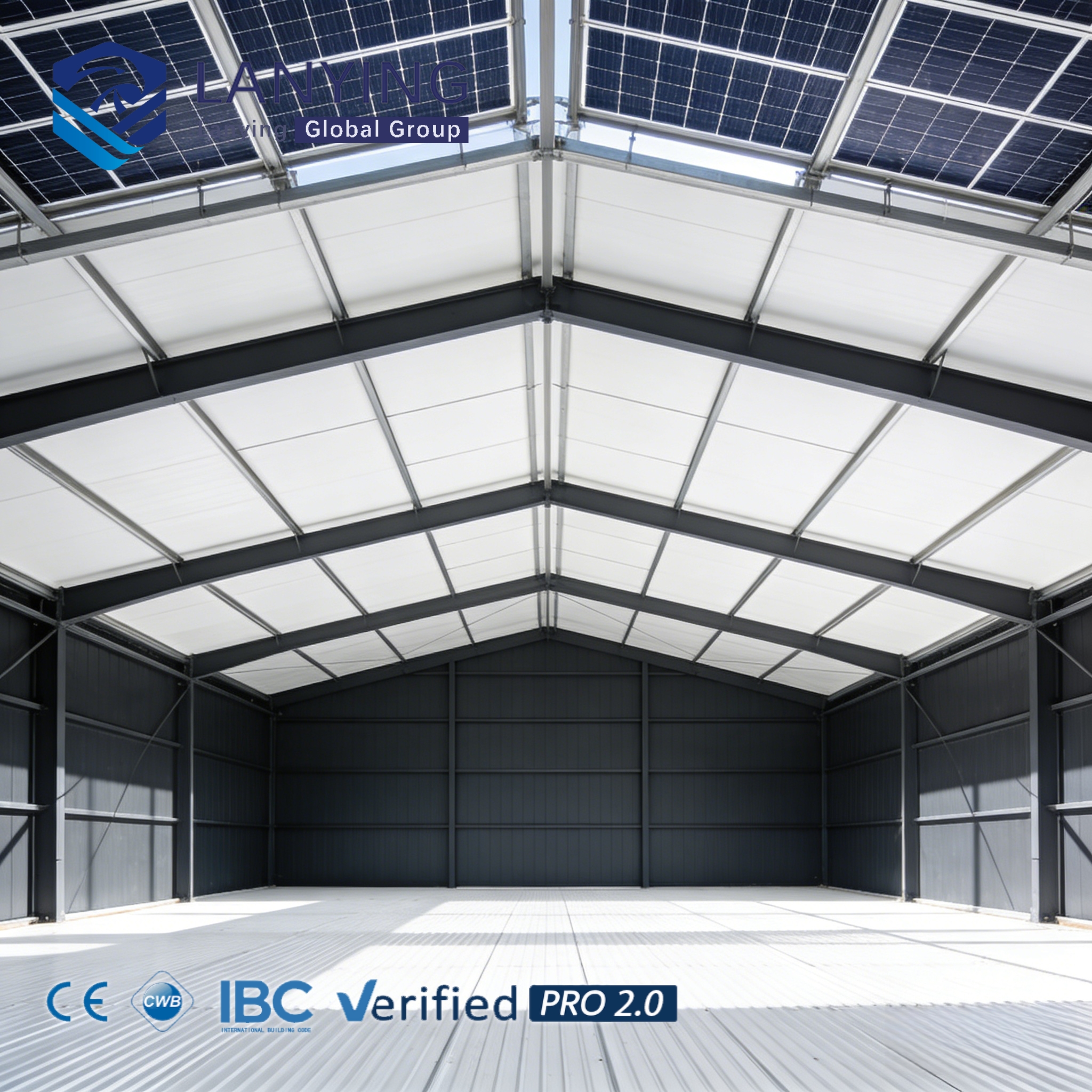 Prefabricated Steel Structure Warehouse With Solar Panel Roof, Energy-Saving Industrial Storage Building