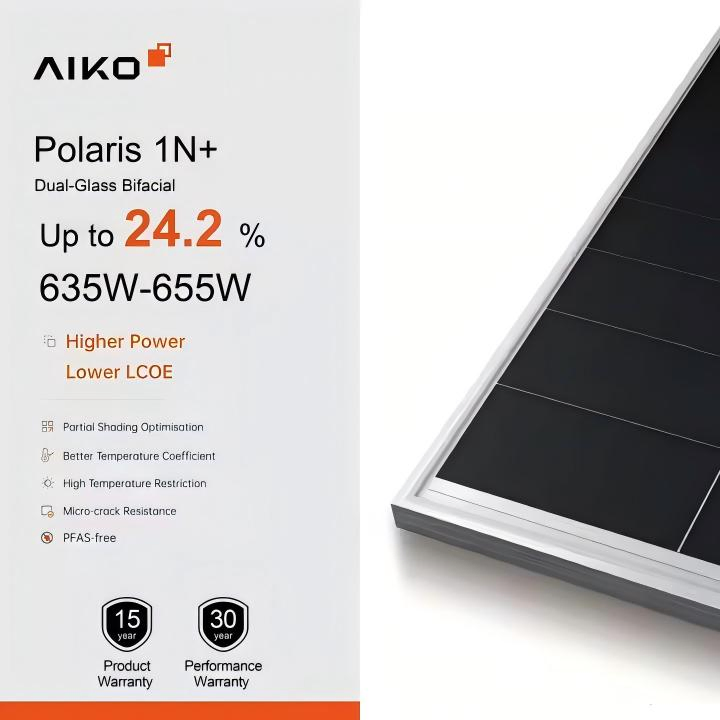 Bifacial Aiko Solar N Type ABC Techology 655W 650W 645W 640W Dual Glass PV Module 144 Cells Solar Panel Module for Commercial Use