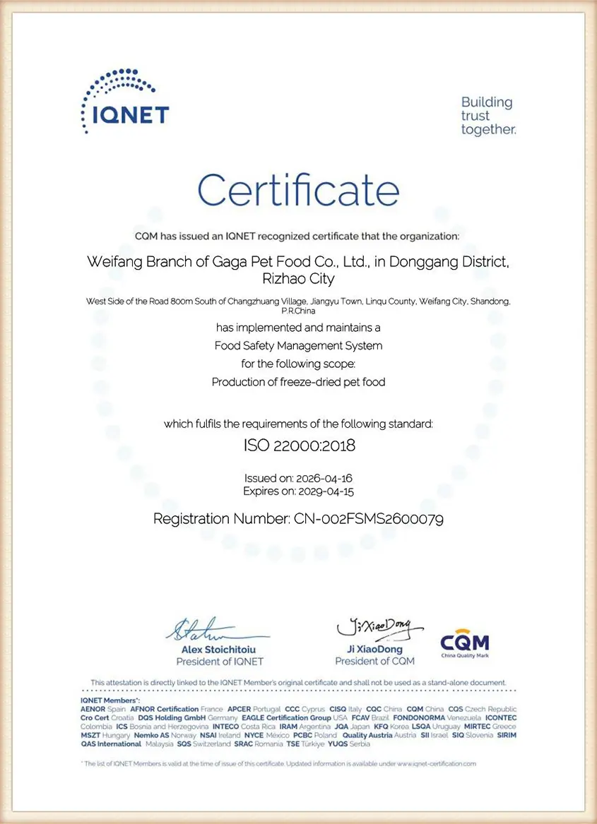 ISO 22000 Food Safety System Certificate