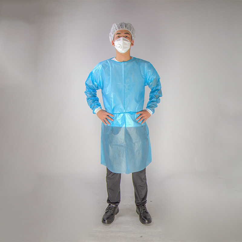 Nivel 1 2 3 Gasa PP Laminada SMS CPE Polipropileno Impermeable Puño Elástico Tejido Resistente a Fluidos Bata Quirúrgica Médica Desechable Azul de Aislamiento