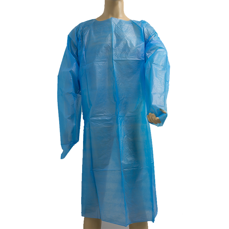 Bata de aislamiento CPE desechable para hospitales, laboratorios, industria alimentaria y atención médica AAMI Nivel 2