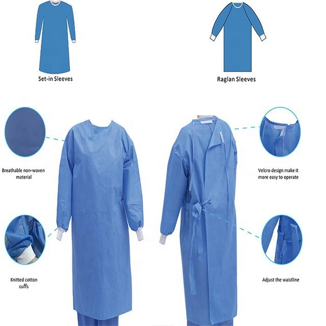 Ropa de protección médica desechable no tejida AAMI Nivel 2 impermeable para aislamiento quirúrgico, bata de cirugía para hospitales