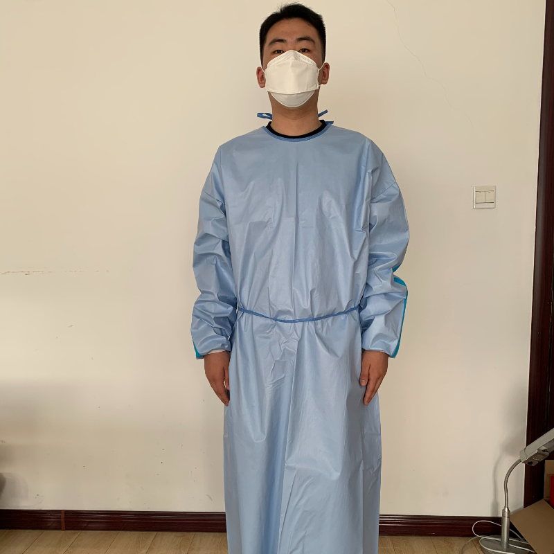 Bata de aislamiento desechable no estéril azul, bata quirúrgica microporosa, suministro de muestra gratuita
