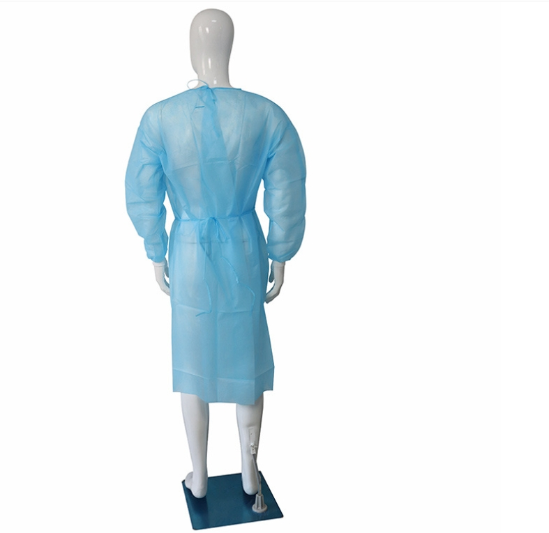 Bata de Aislamiento Médica Desechable 20-50GSM SMS/PP+PE Resistente a Líquidos con Puños de Punto Cierre en el Cuello Aprobada por CE ISO