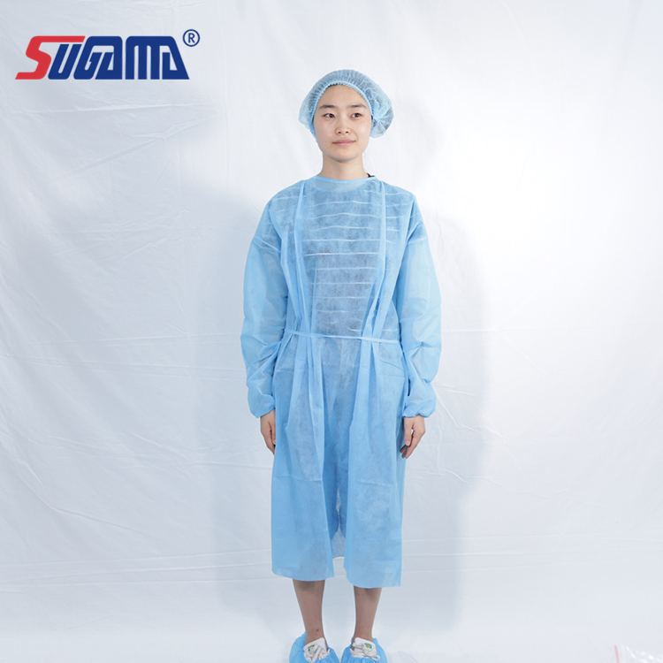 Bata de aislamiento desechable de plástico azul impermeable de PE CPE para cirugía