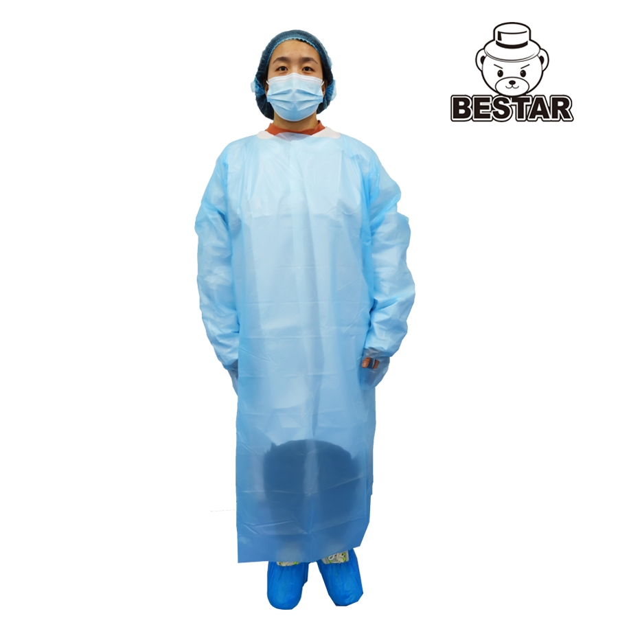 Bata desechable de CPE con puños elásticos, con lazo para el pulgar, abrigo protector impermeable para servicio de alimentos y uso industrial