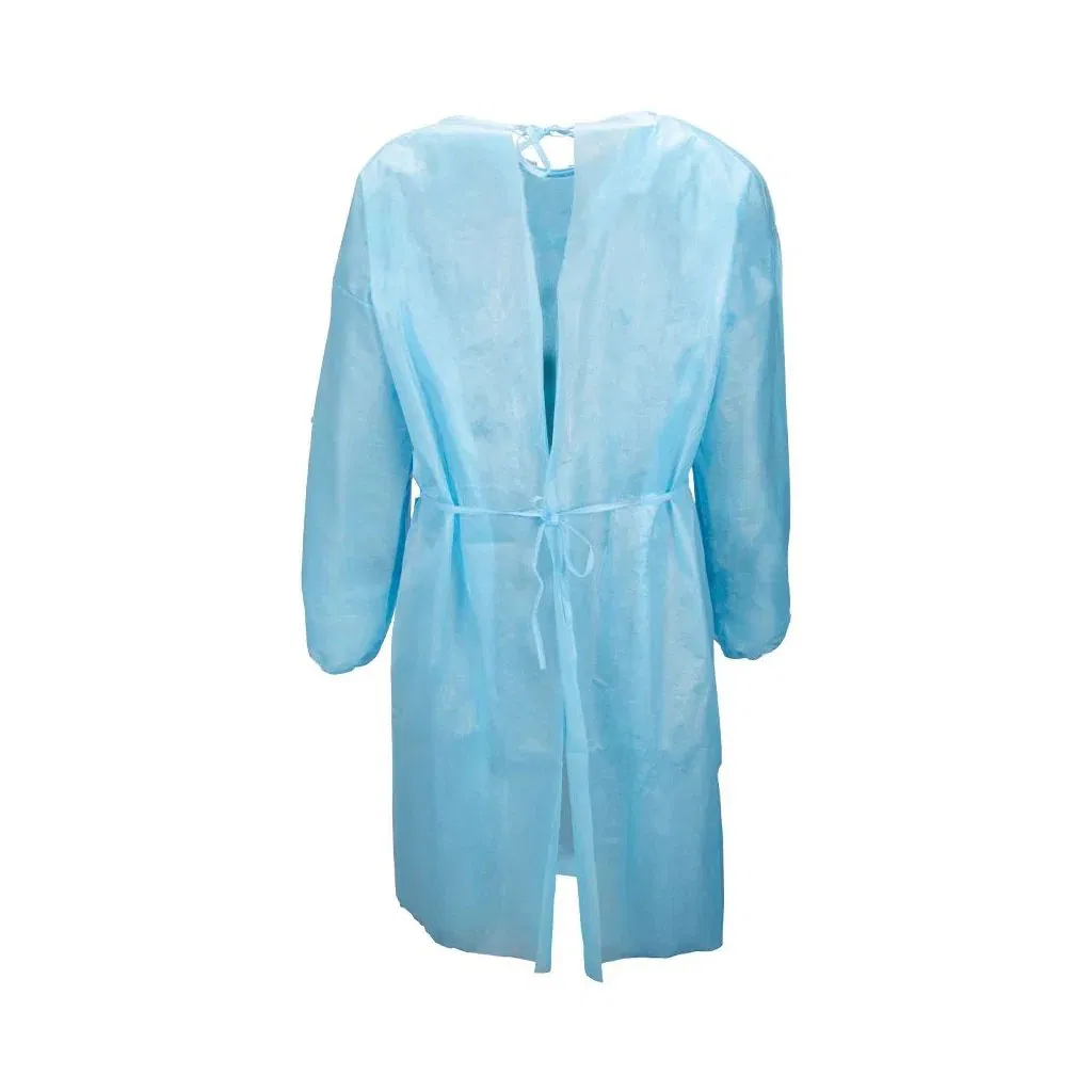 Gala de aislamiento desechable impermeable con puños de punto no tejido personalizada para venta al por mayor