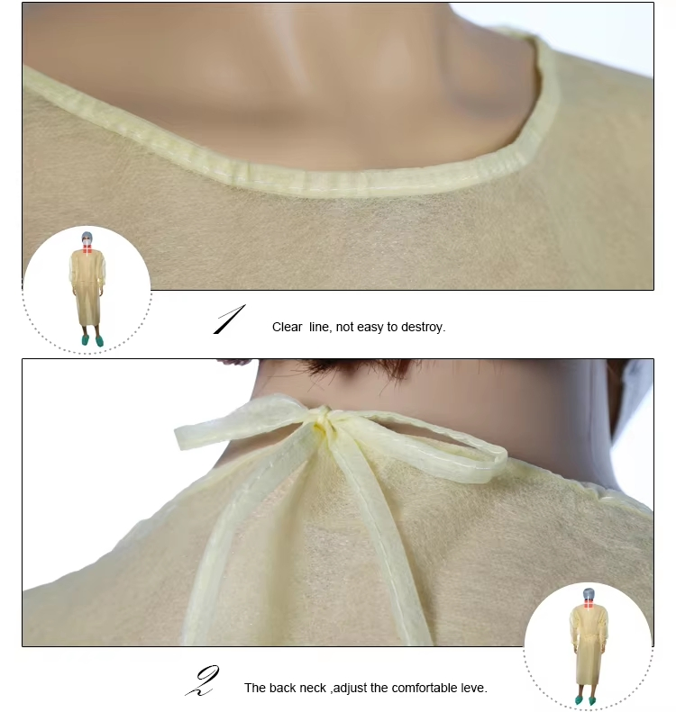 Fabricante Bata de Aislamiento PP PE Personalizada Impermeable Desechable con Puño de Tejido Bata de Aislamiento Bata de Aislamiento Entera