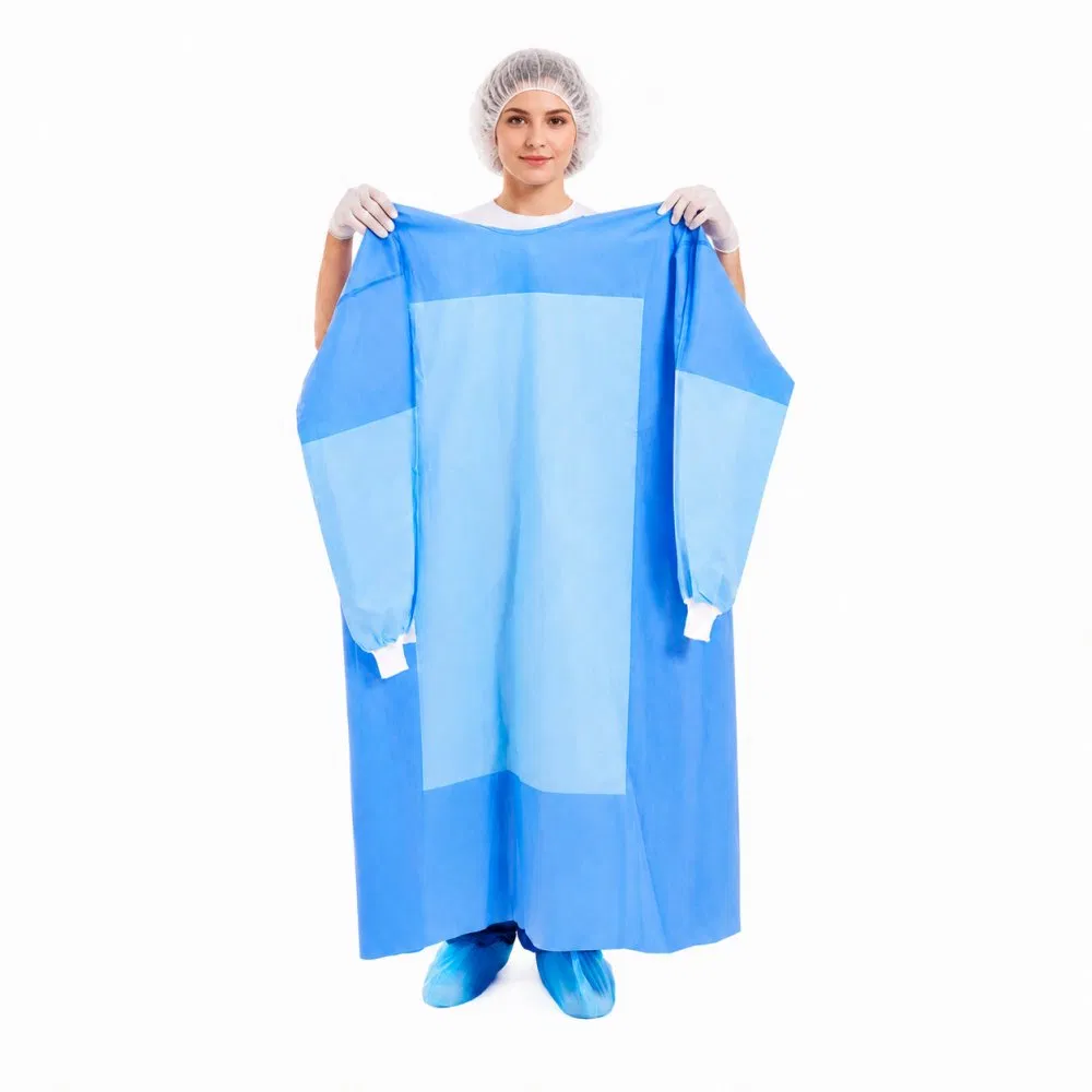 Bata Quirúrgica Desechable Reforzada AAMI Nivel 3/4 Eo Estéril Gown de Aislamiento Médico
