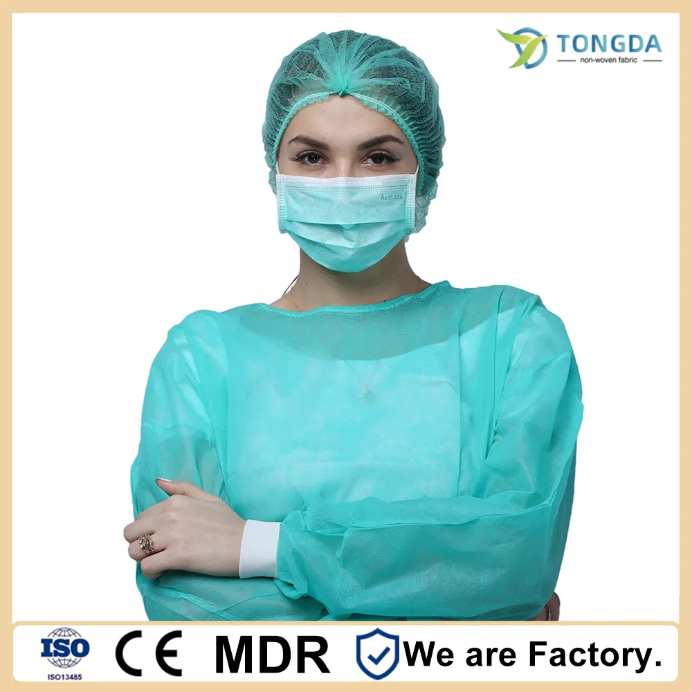 Conjunto de uniforme de hospital de algodón puro para doctor y enfermera, bata reutilizable de PP, manga de punto verde, bata de aislamiento resistente al cloro para hospital