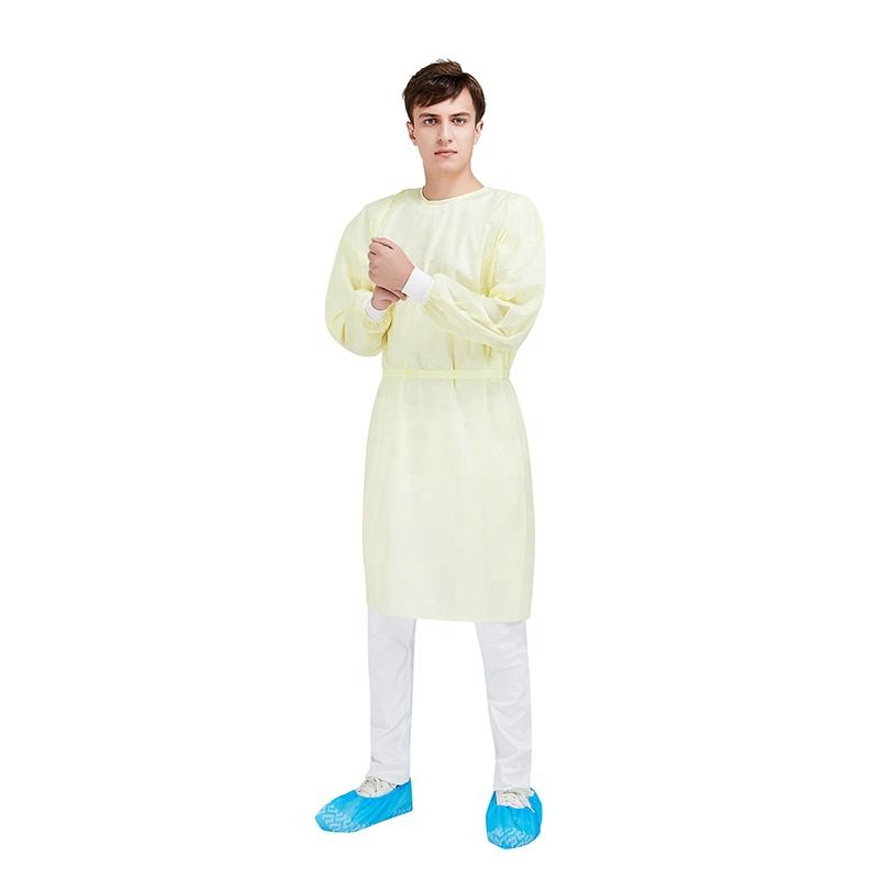 Bata de Aislamiento Desechable con Puños de Punto para Visitantes Uniforme Hospitalario Impermeable AAMI Nivel 2