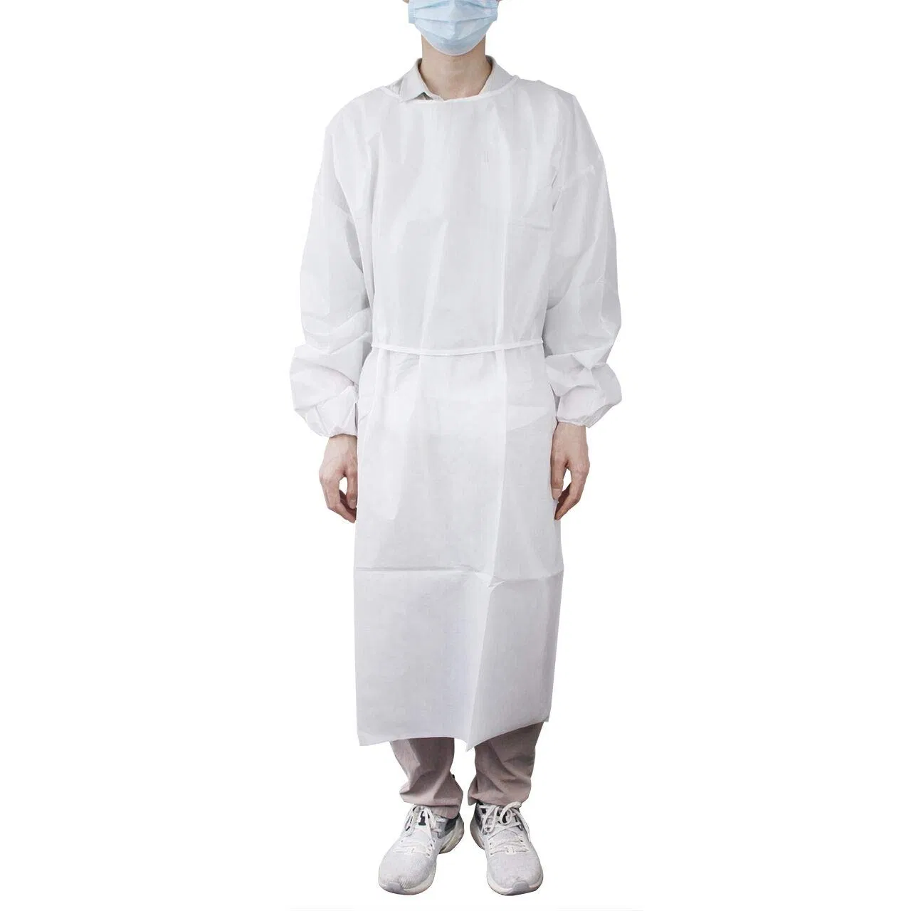 Bata de aislamiento desechable microporosa PP SMS, ropa quirúrgica impermeable desechable de no tejido