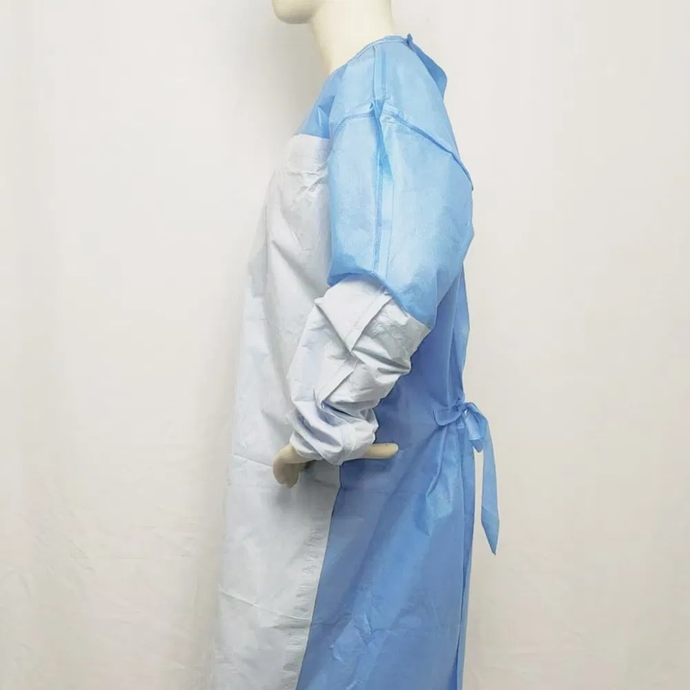 Bata quirúrgica desechable no tejida reforzada suministro médico al por mayor bata de aislamiento cómoda transpirable ropa protectora con certificación CE