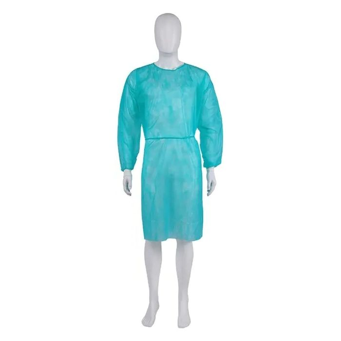 Gown de aislamiento microporoso azul, amarillo, blanco y verde para protección