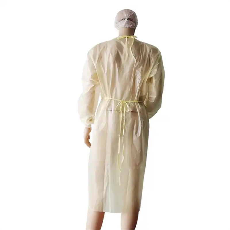 Bata de aislamiento reutilizable desechable de PP+PE no tejida impermeable para trabajo protectora