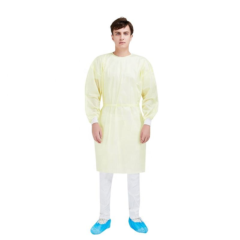 Bata de Aislamiento Desechable con Puños de Punto para Visitantes Uniforme Hospitalario Impermeable AAMI Nivel 2