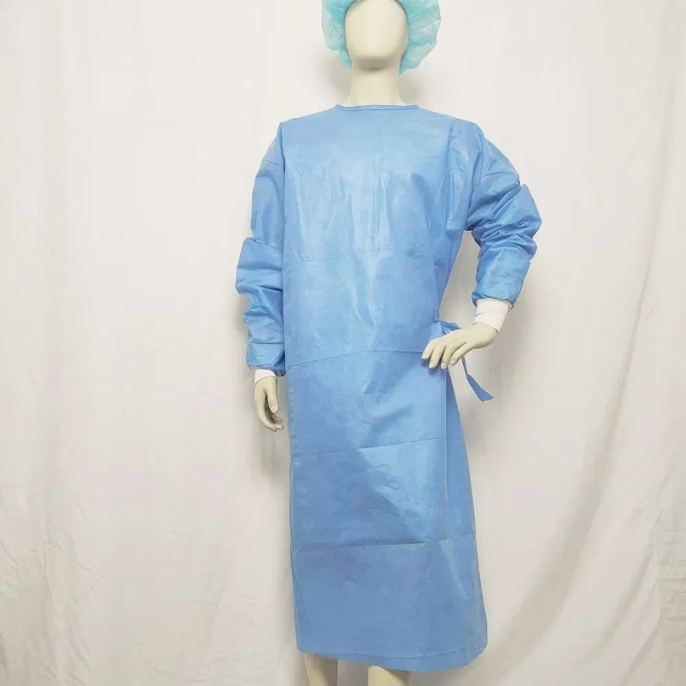 Bata quirúrgica desechable no tejida reforzada suministro médico al por mayor bata de aislamiento cómoda transpirable ropa protectora con certificación CE