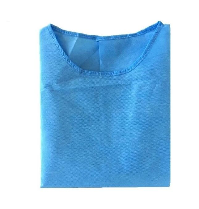 Bata de aislamiento desechable azul de mangas largas SMS 45GSM en stock