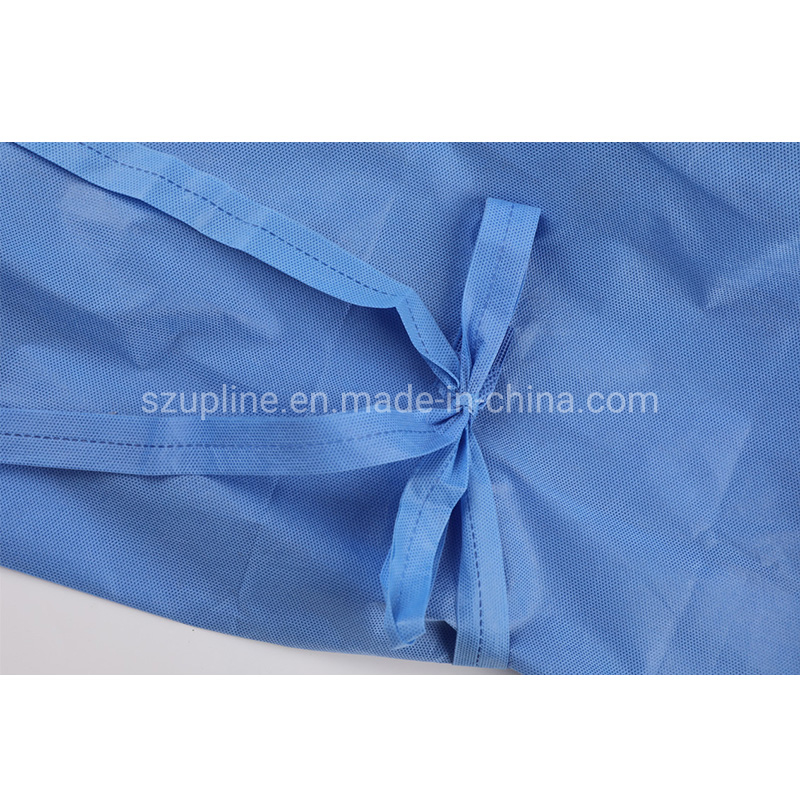 Gown quirúrgico desechable aislante SMS 35GSM a prueba de agua y antivirus de nivel AAMI 2 con puño de ribete