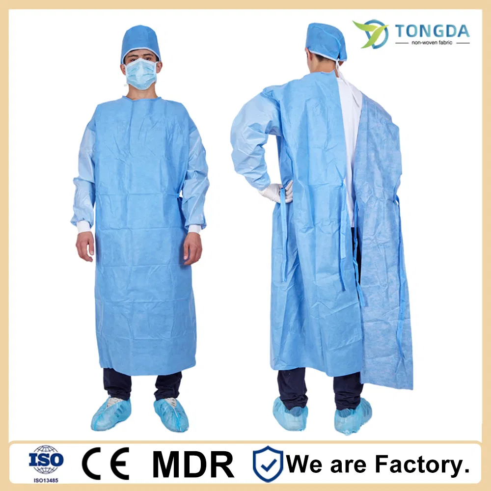Gown de AAMI Nivel 2 desechable médico de aislamiento quirúrgico, vestido protector personalizado, vestido quirúrgico