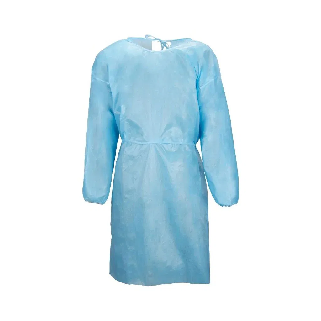 Gala de aislamiento desechable impermeable con puños de punto no tejido personalizada para venta al por mayor