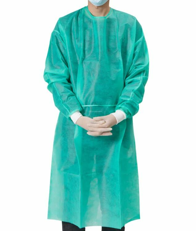 Bata de aislamiento desechable microporosa PP SMS, ropa quirúrgica impermeable desechable de no tejido