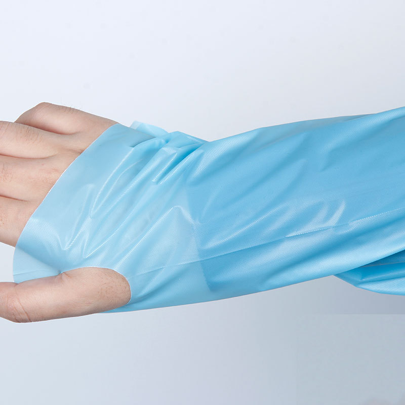 Ampliamente utilizado en medicina con bucle para el pulgar, bata de aislamiento desechable, bata de CPE, delantal