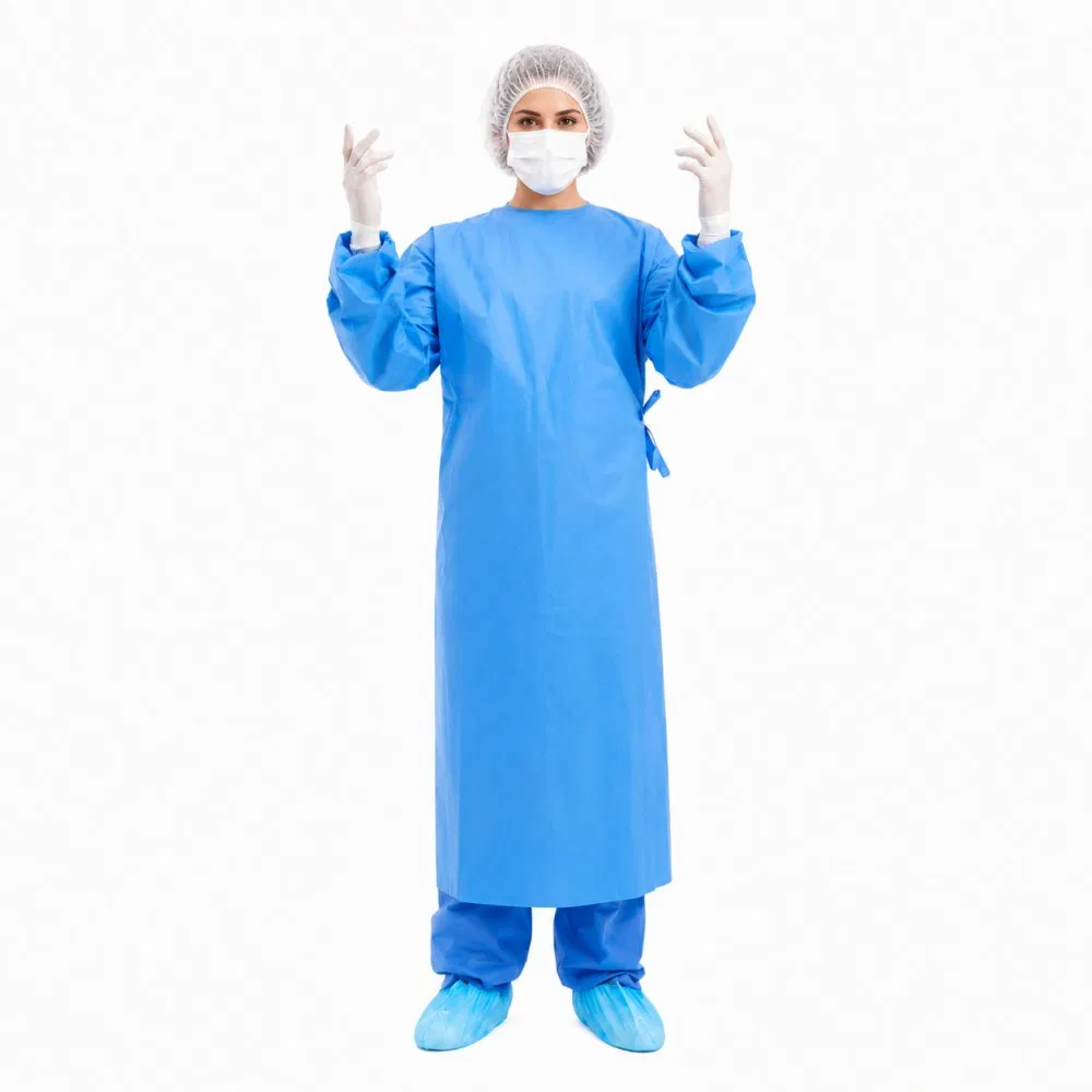 Bata Quirúrgica Desechable Reforzada AAMI Nivel 3/4 Eo Estéril Gown de Aislamiento Médico
