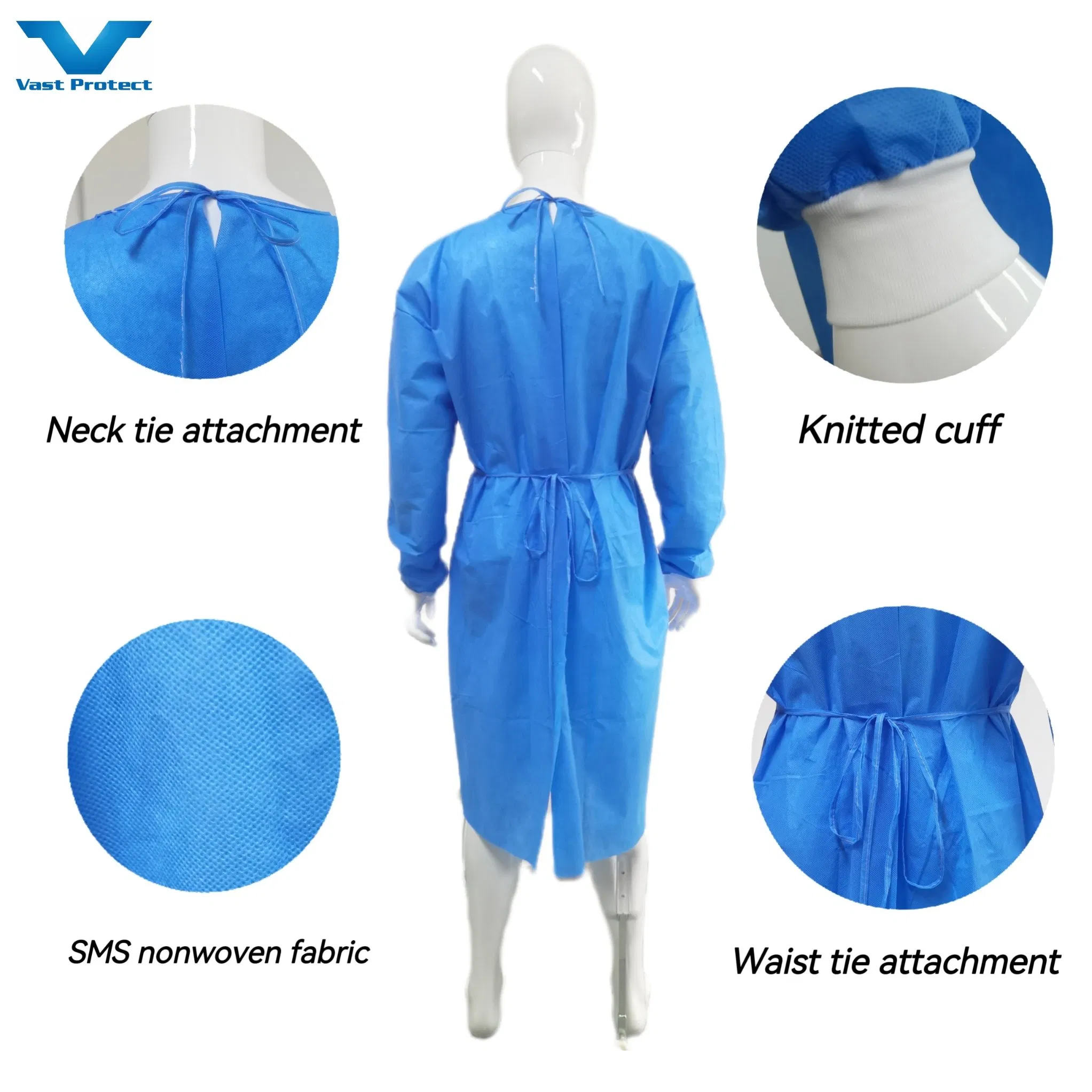 Delantal Protector al por mayor AAMI Level1/2/3 Impermeable Transpirable Bata de Aislamiento