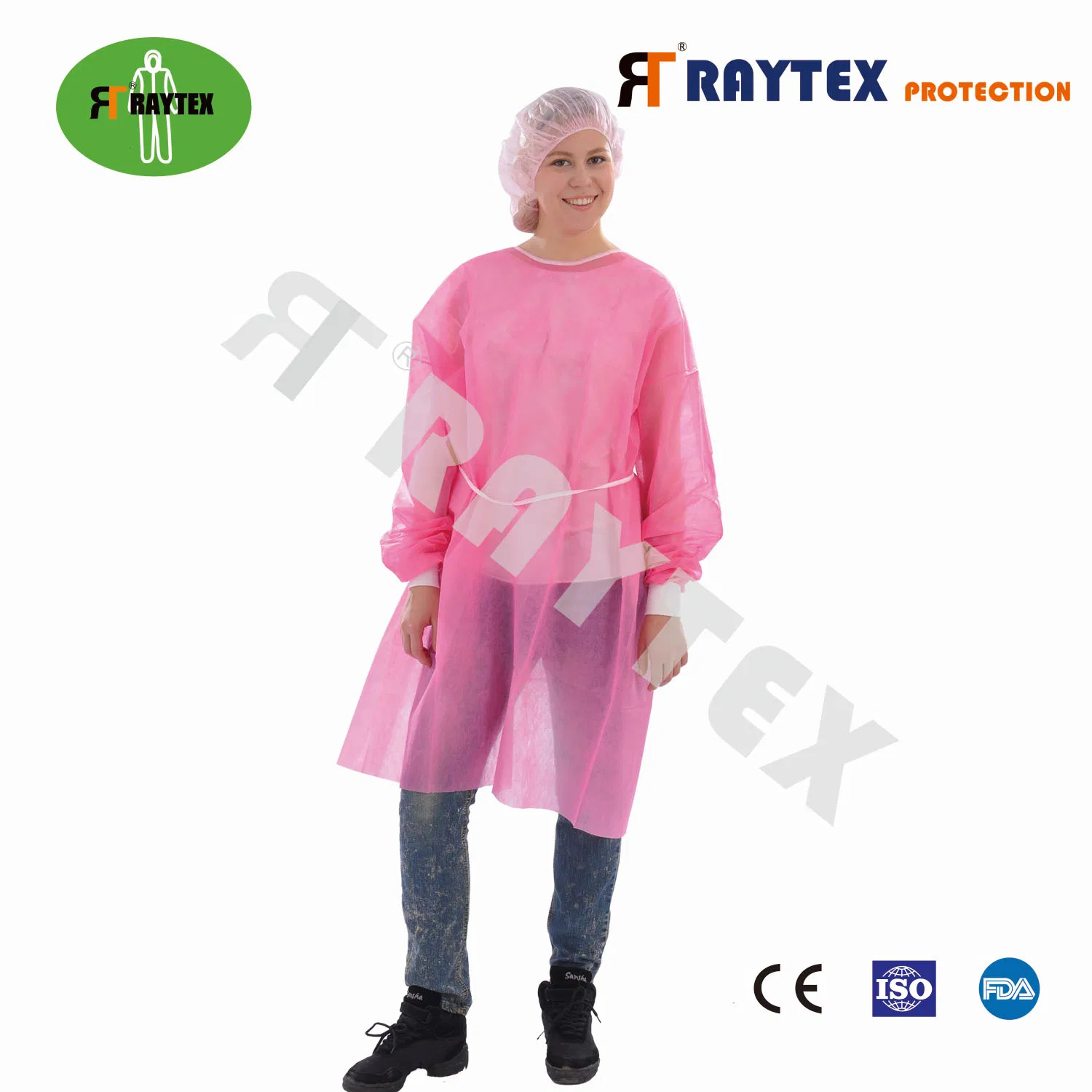 Bata de aislamiento de PP no tejido con puños de punto, ropa protectora, kit de EPP