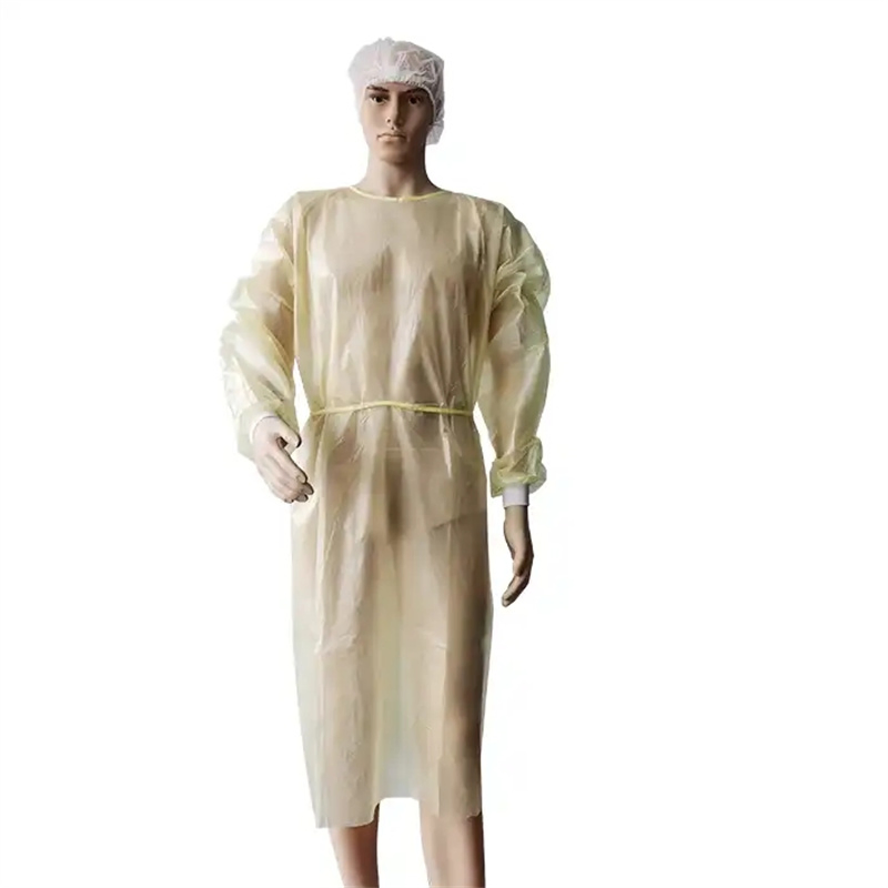 Bata de aislamiento reutilizable desechable de PP+PE no tejida impermeable para trabajo protectora