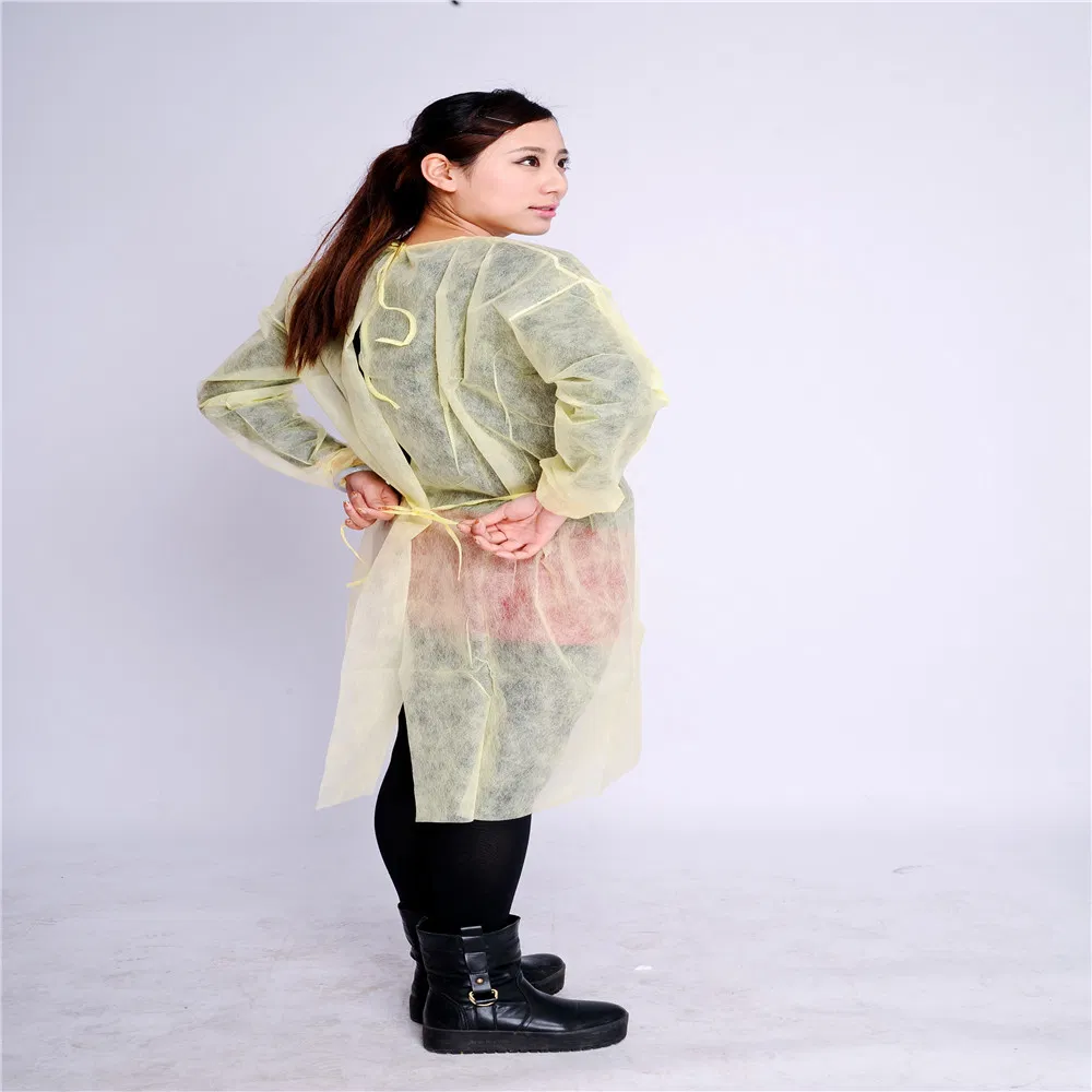 50-Pack Bata de Aislamiento Desechable, Registrada por la FDA, Certificada por CE Nivel 2 PP y PE 40g, Puños de Tejido, Resistente a Fluidos, Unisex